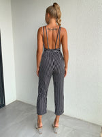 Joyfunear Striped Zip Backless Jumpsuit