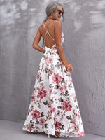 Floral Plunging Neck Crisscross Backless Cami Dress