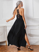 Button Backless High Split Cami Dress