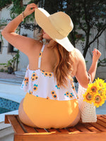Plus Sunflower Print Hanky Hem Bikini Swimsuit