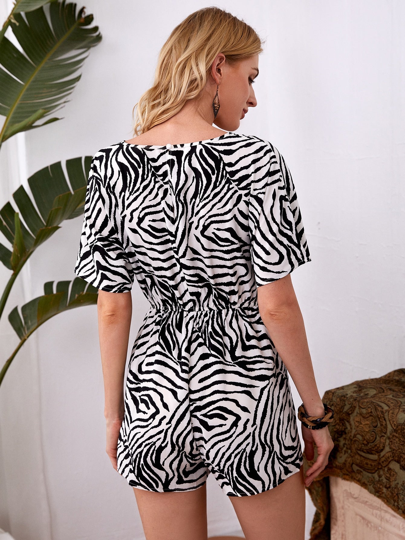 Zebra Striped Knot Front Romper