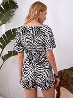 Zebra Striped Knot Front Romper