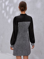 Mock Neck Plaid Pattern Single Breasted Dress