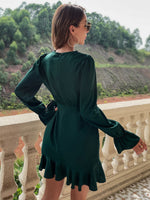 Flounce Sleeve Ruffle Trim Knot Side Dress