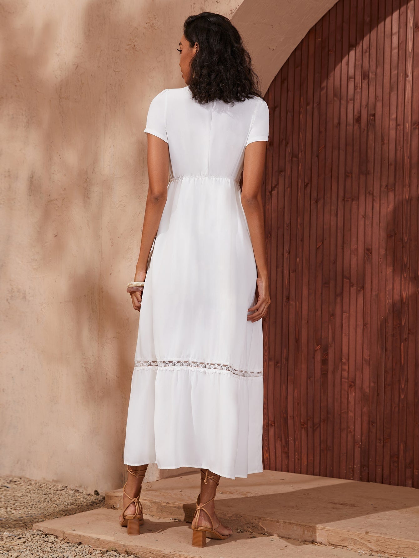 Lace Insert Flounce Hem Dress