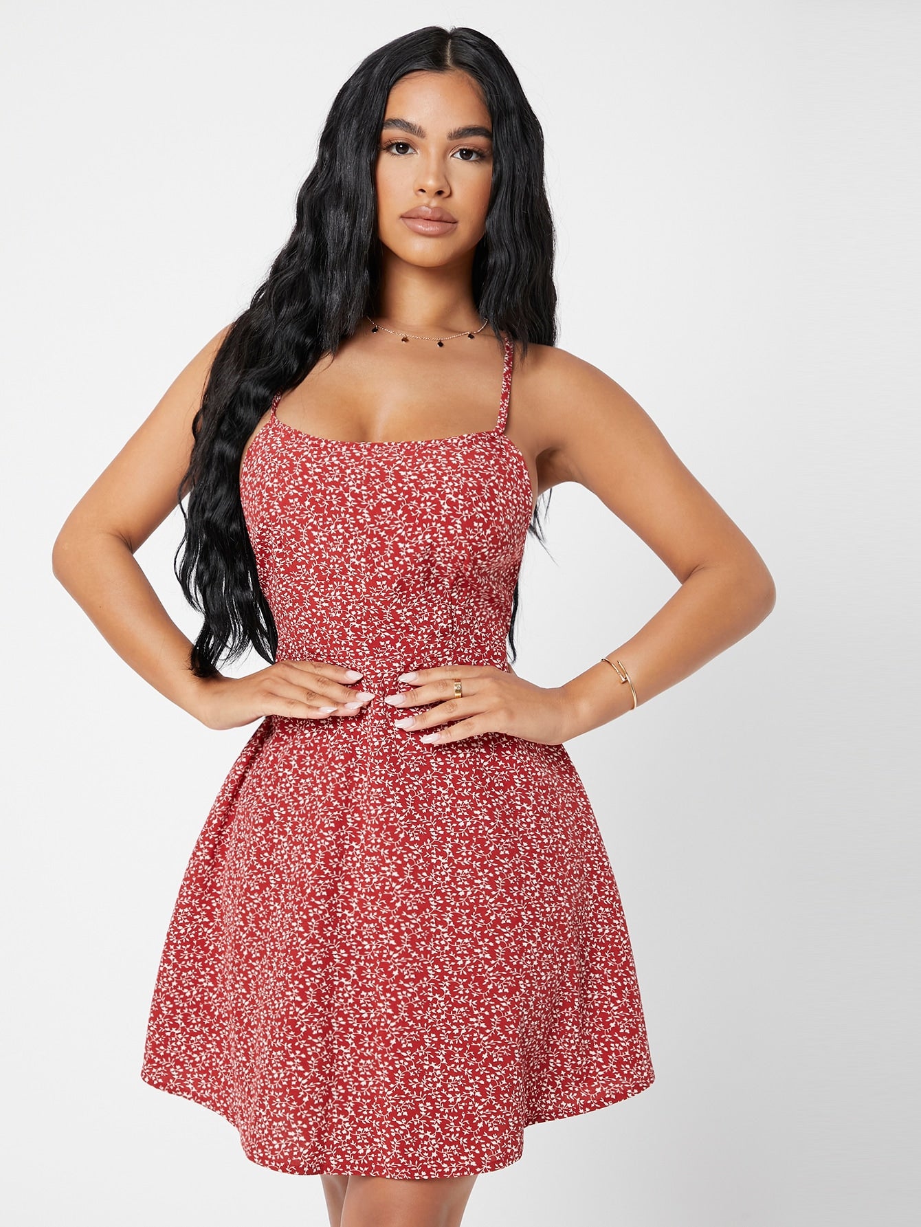 Tie Backless Allover Plants Cami Dress
