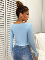 Button Front Rib-knit Top