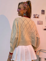 Cherry Appliques Contrast Trim Pointelle Knit Cardigan
