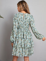 Allover Floral Layer Ruffle Hem Dress