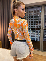 Marble Print Fitted Crop Tee