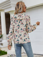 Floral Print Ruffle Trim Button Front Blouse