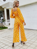 Allover Floral Print Bishop Sleeve Culottes Jumpsuit