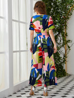 Color Block Belted Wide-leg Jumpsuit