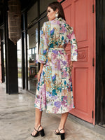 Floral & Patchwork Button Front Belted Dress