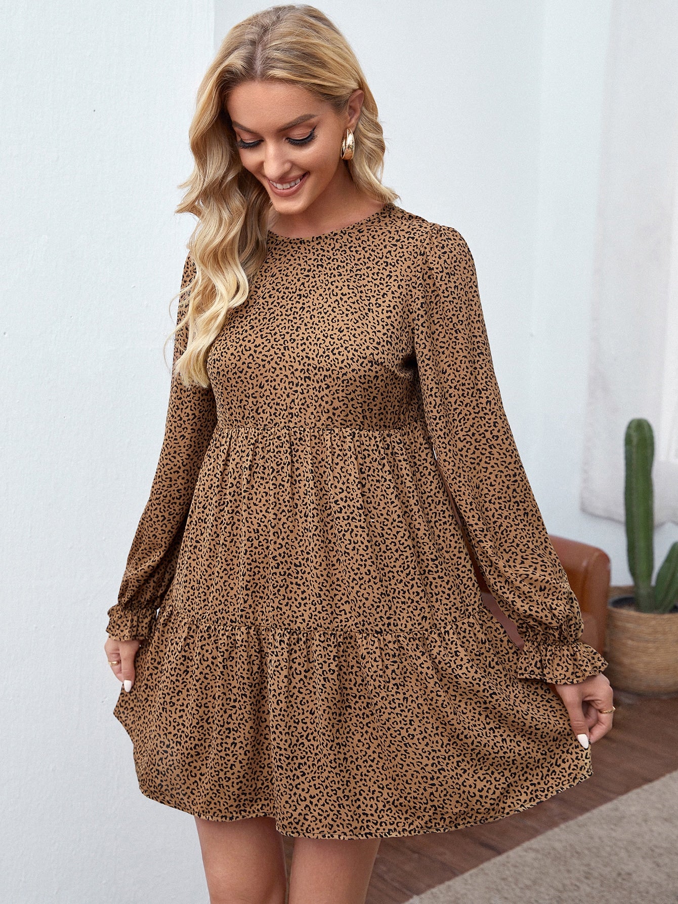 Leopard Print Knot Back Smock Dress