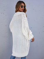 Cable Knit Drop Shoulder Open Front Cardigan