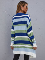Block Stripe Pattern Open Front Longline Cardigan