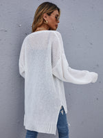Drop Shoulder Open Front High Low Hem Cardigan