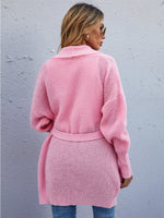 Drop Shoulder Rib-knit Belted Cardigan