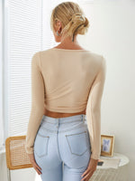 Drawstring Side Ribbed Knit Crop Tee
