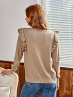 Solid Button Front Ruffle Detail Cardigan