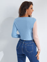 Two Tone Button Front Crop Cardigan