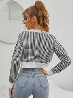 Houndstooth Pattern Contrast Trim Crop Cardigan