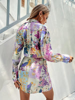 Floral Print Pocket Front Tie Side Wrap Dress
