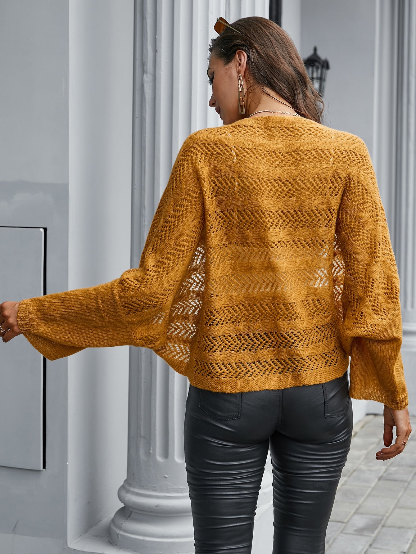 Solid Pointelle Knit Cardigan