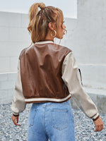 Letter Patched PU Leather Bomber Jacket
