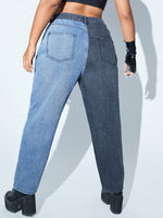Plus High Waist Two Tone Baggy Jeans Without Belt