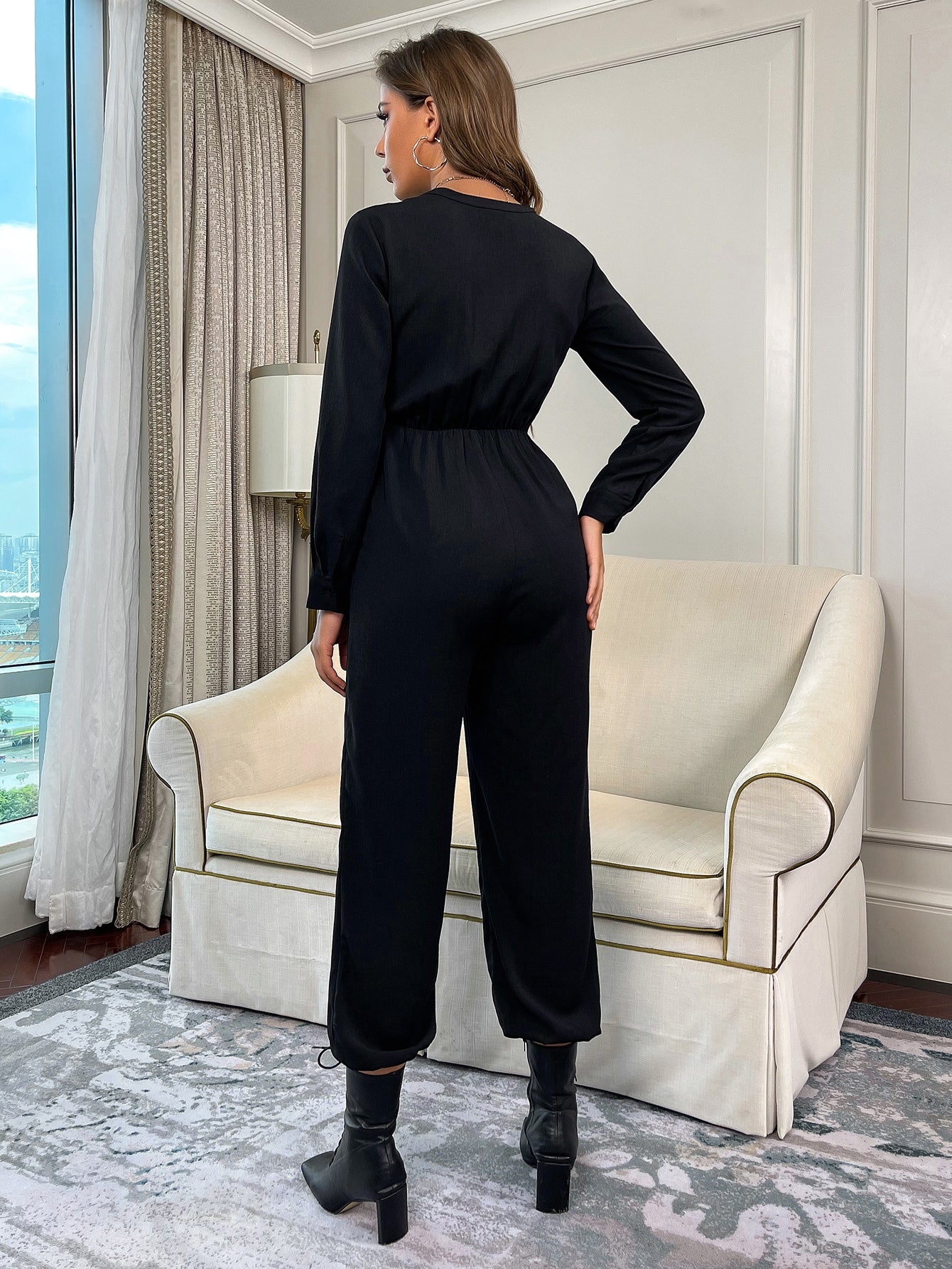 Button Front Slant Pocket Jumpsuit