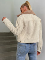 Corduroy Popper Button Jacket With Borg Collar