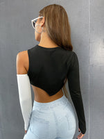 Two Tone Asymmetrical Neck Crop Tee