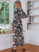 Floral Print Ruffle Trim Shirred Jumpsuit