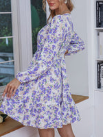 Floral Bishop Sleeve Flounce Hem Dress