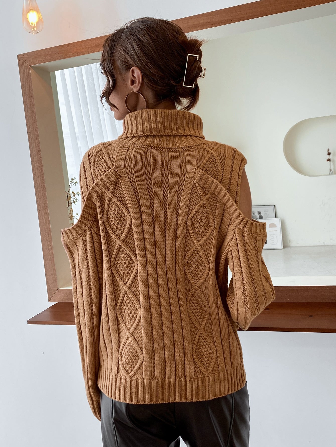 Turtleneck Cold Shoulder Sweater