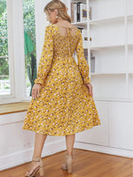 Floral Print Surplice Neck Flounce Sleeve Dress