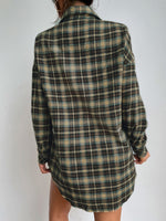 Plaid Print Drop Shoulder Flap Pocket Colorblock Blouse