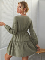 V Neck Frill Trim Ruffle Hem Dress