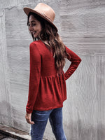 Solid V-neck Flare Hem Tee
