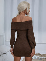 Off Shoulder Marled Knit Bodycon Dress
