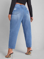 Plus High Waist Ladder Distressed Mom Fit Jeans