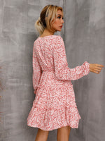 Ditsy Floral Square Neck Bishop Sleeve Frilled Ruffle Hem Dress