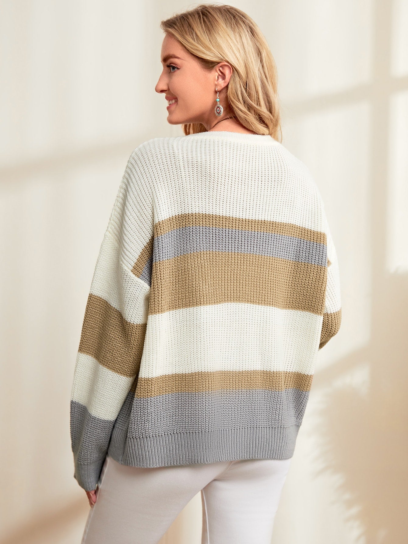 Colorblock Single Breasted Drop Shoulder Cardigan