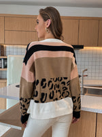 Leopard Pattern Contrast Binding Single Breasted Cardigan