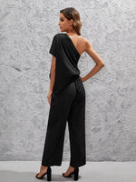 One Shoulder Dolman Sleeve Wide Leg Jumpsuit