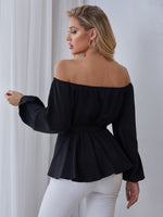 Off Shoulder Peplum Belted Blouse