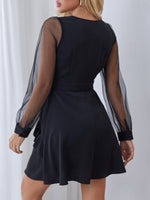 Mesh Panel Ruffle Trim Dress