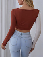 Two Tone Ribbed Knit Crop Tee